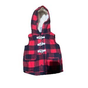 CARTER'S BOY'S‎ RED & BLACK CHECKED PUFFER VEST WITH HOODIE 6 Month